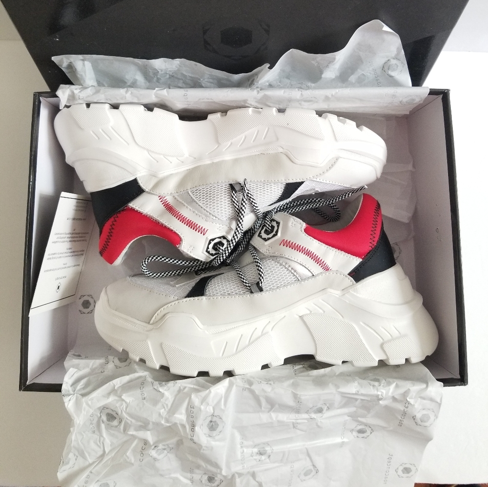 MOA Master Of Arts Lace Up White Red Mesh Leather Sneakers Size 40 US 9.5 - Picture 2 of 8